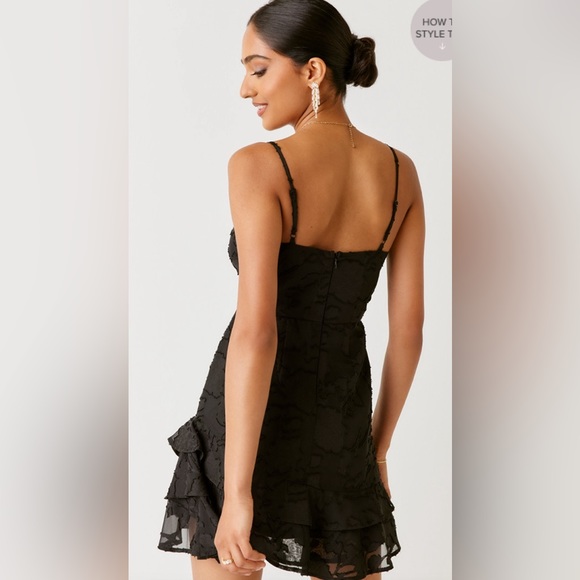 Francesca's NWT Christian Jacquard Ruffle Hem Mini Dress - Black - Picture 3 of 4